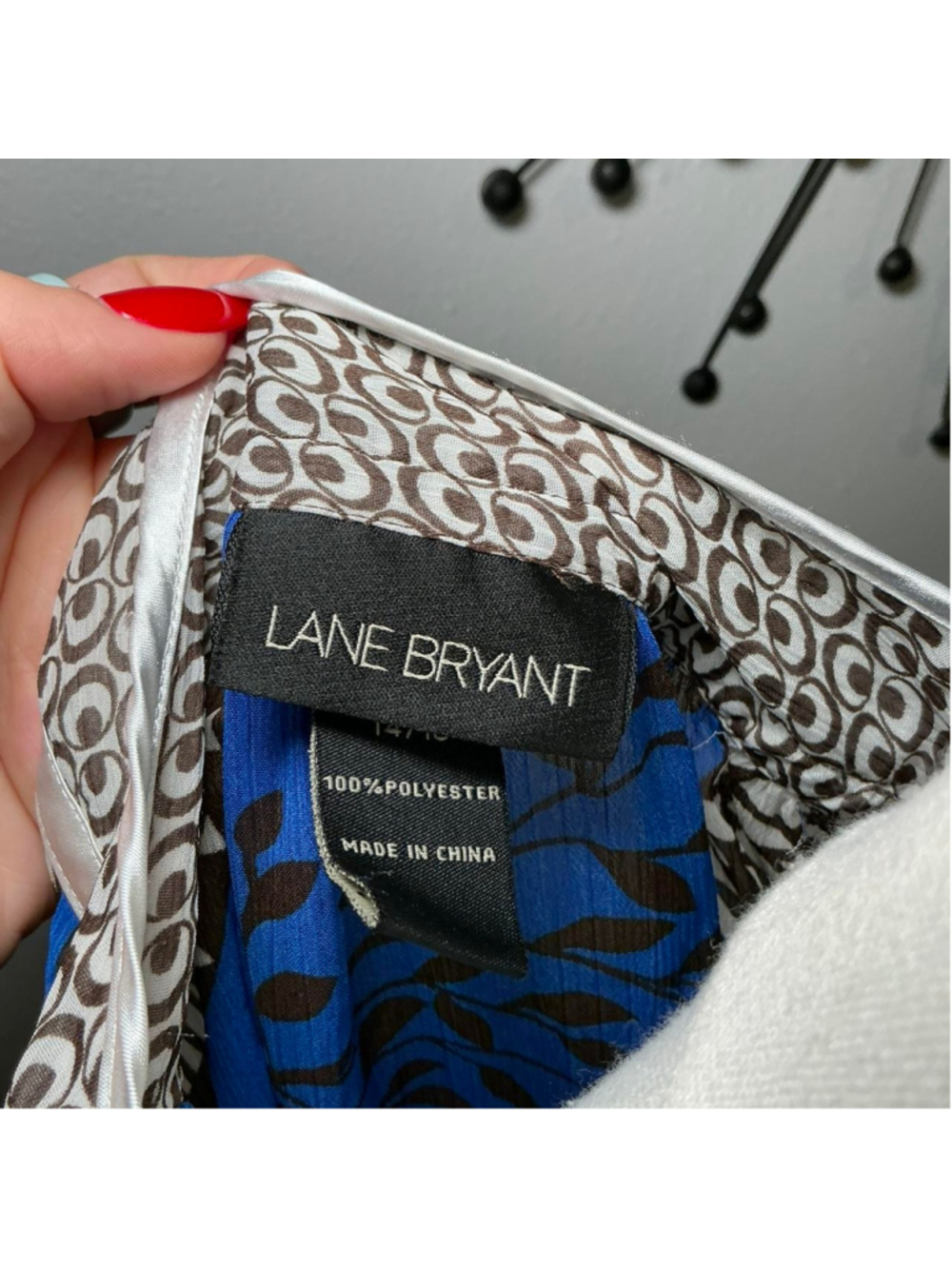 Lane Bryant 14/16 Sheer Printed Blouse Blue Brown Short Sleeve Top - Picture 5 of 6